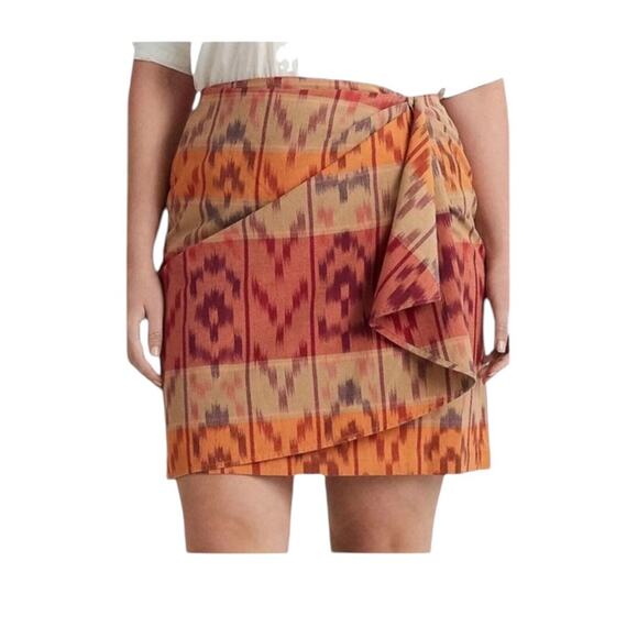 Lauren Ralph Lauren True Wrap Skirt Above Knee Geo Motif Ruffle Ikat Fall NEW 22 - Picture 1 of 11